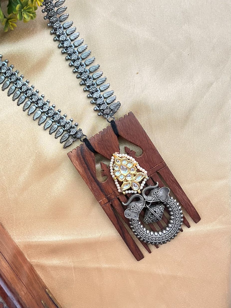 Buy Dual Tone Oxidized Silver & Long Wooden Necklace online in India. Shop an exclusive range of oxidized jewellery for daily wearing and office wearing. -first