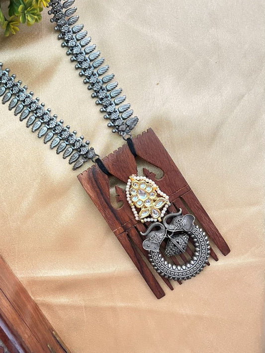 Buy Dual Tone Oxidized Silver & Long Wooden Necklace online in India. Shop an exclusive range of oxidized jewellery for daily wearing and office wearing. -first
