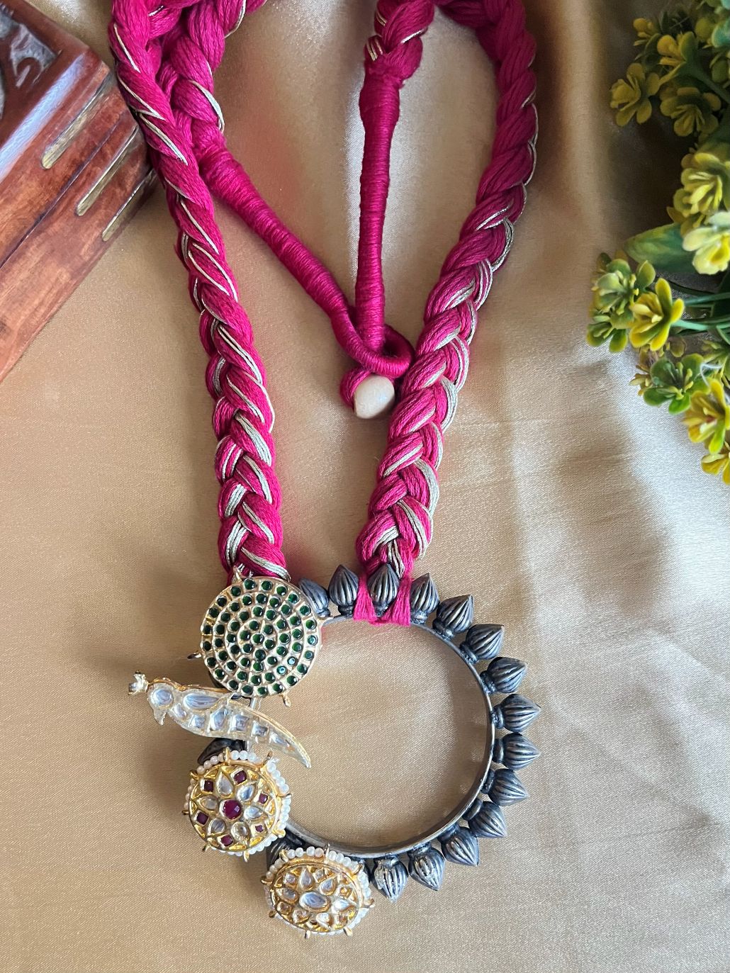 Buy Oxidized Kundan Motifs Thread Necklace online in India. Shop an exclusive range of oxidized jewellery for daily wearing and office wearing. -front