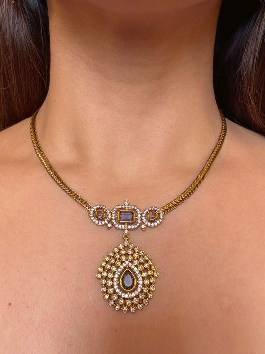 Buy Kamya Gold Plated AD Pendant Chain Necklace In Purple online in India. Shop from an exclusive range of CZ jewellery, gold plated, silver plated jewellery. -front