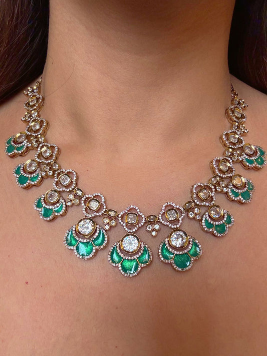 Buy Yogita Kundan AD Gold Polish Necklace In Green online in India. Shop from an exclusive range of CZ jewellery, gold plated, silver plated jewellery.