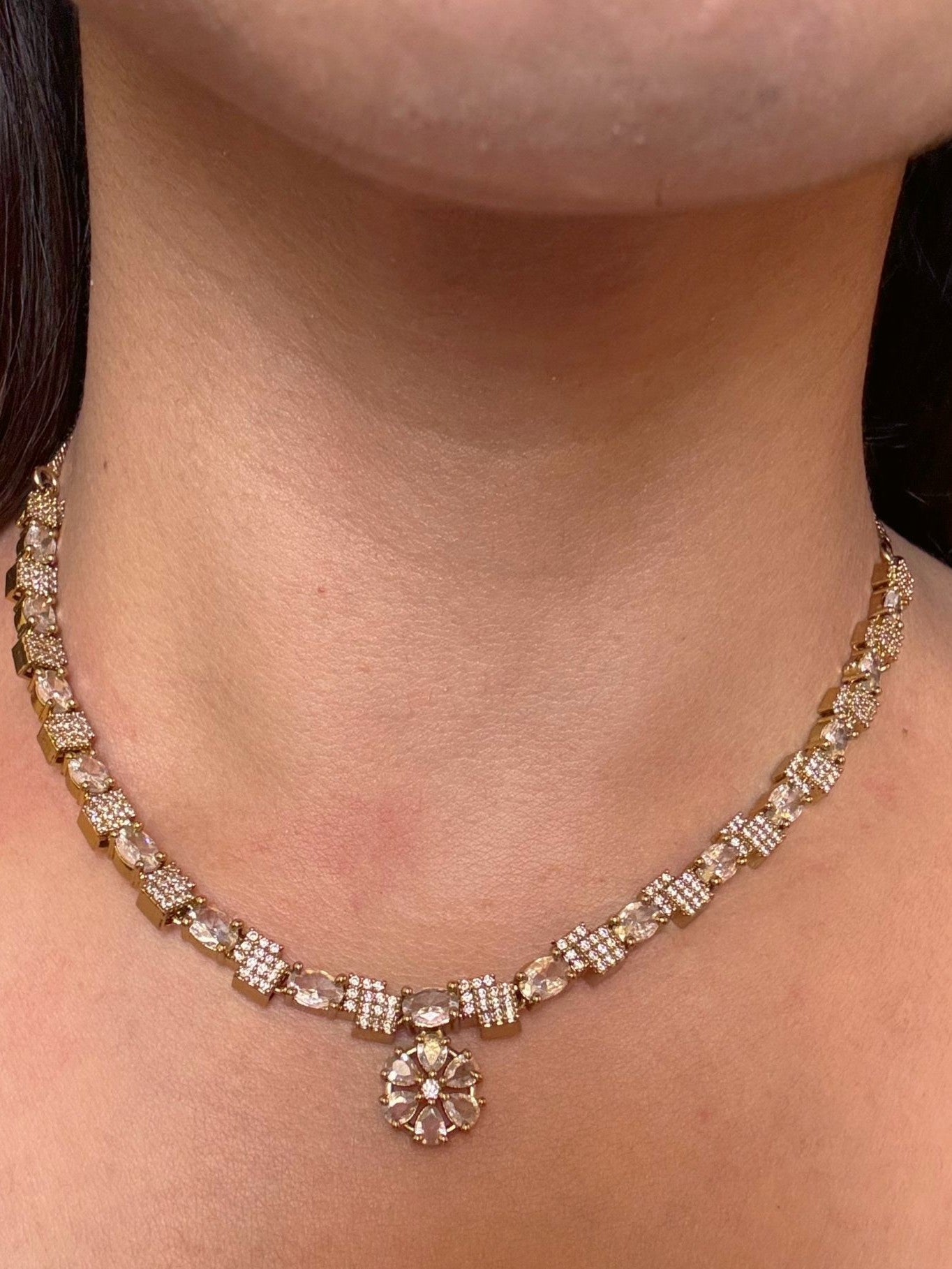 Buy Akira AD Antique Polish Necklace In White online in India. Shop from an exclusive range of CZ jewellery, moissanite jewellery, AD necklace, Kundan necklace for weddings. -front