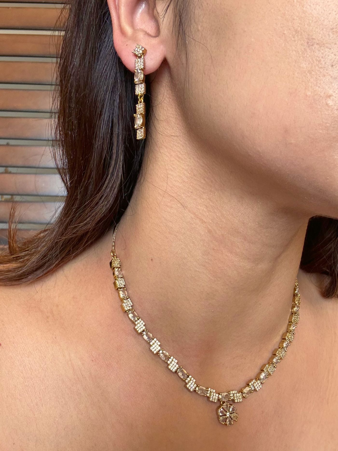 Buy Akira AD Antique Polish Necklace In White online in India. Shop from an exclusive range of CZ jewellery, moissanite jewellery, AD necklace, Kundan necklace for weddings. -side