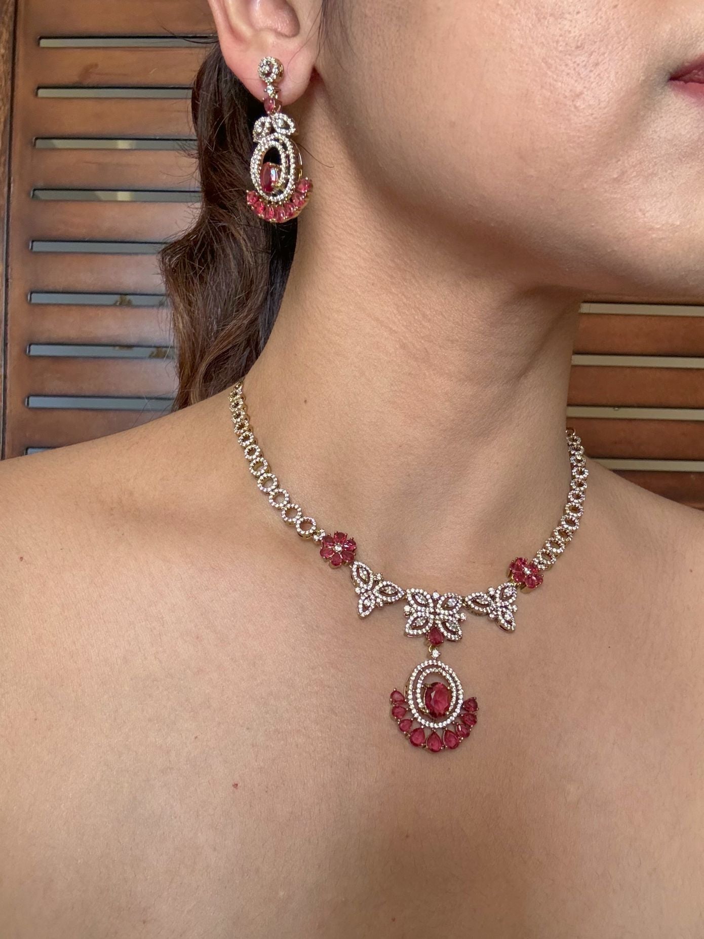 Buy Albeli Delicate Look Pendant Style Antique AD Necklace In Red online in India. Shop from an exclusive range of jewellery, AD necklace, Kundan necklace for weddings. -second