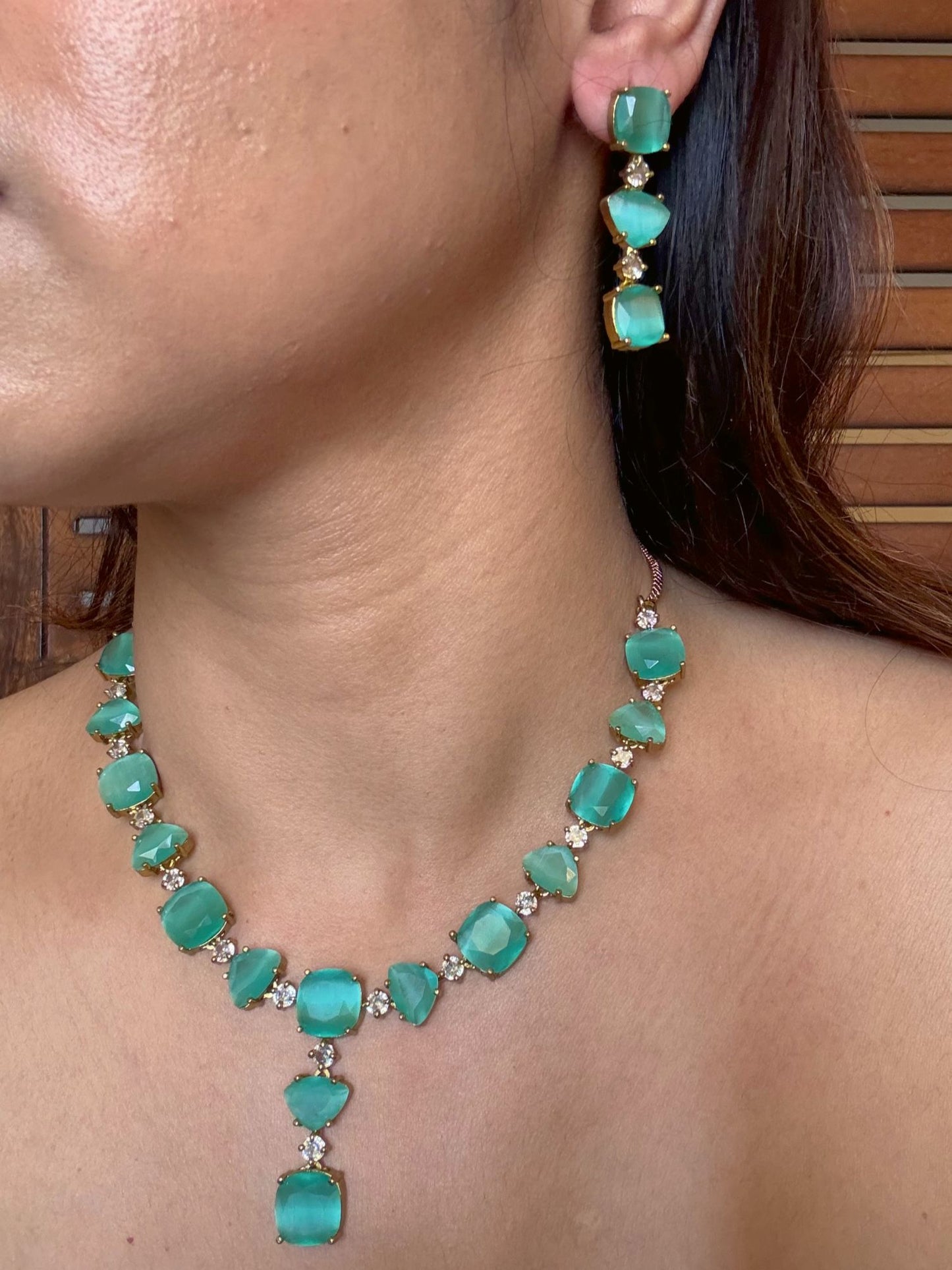Buy Baani Doublet Stone Mint Green AD Necklace online in India. Shop from an exclusive range of CZ jewellery, moissanite jewellery, AD necklace, Kundan necklace for weddings. -second