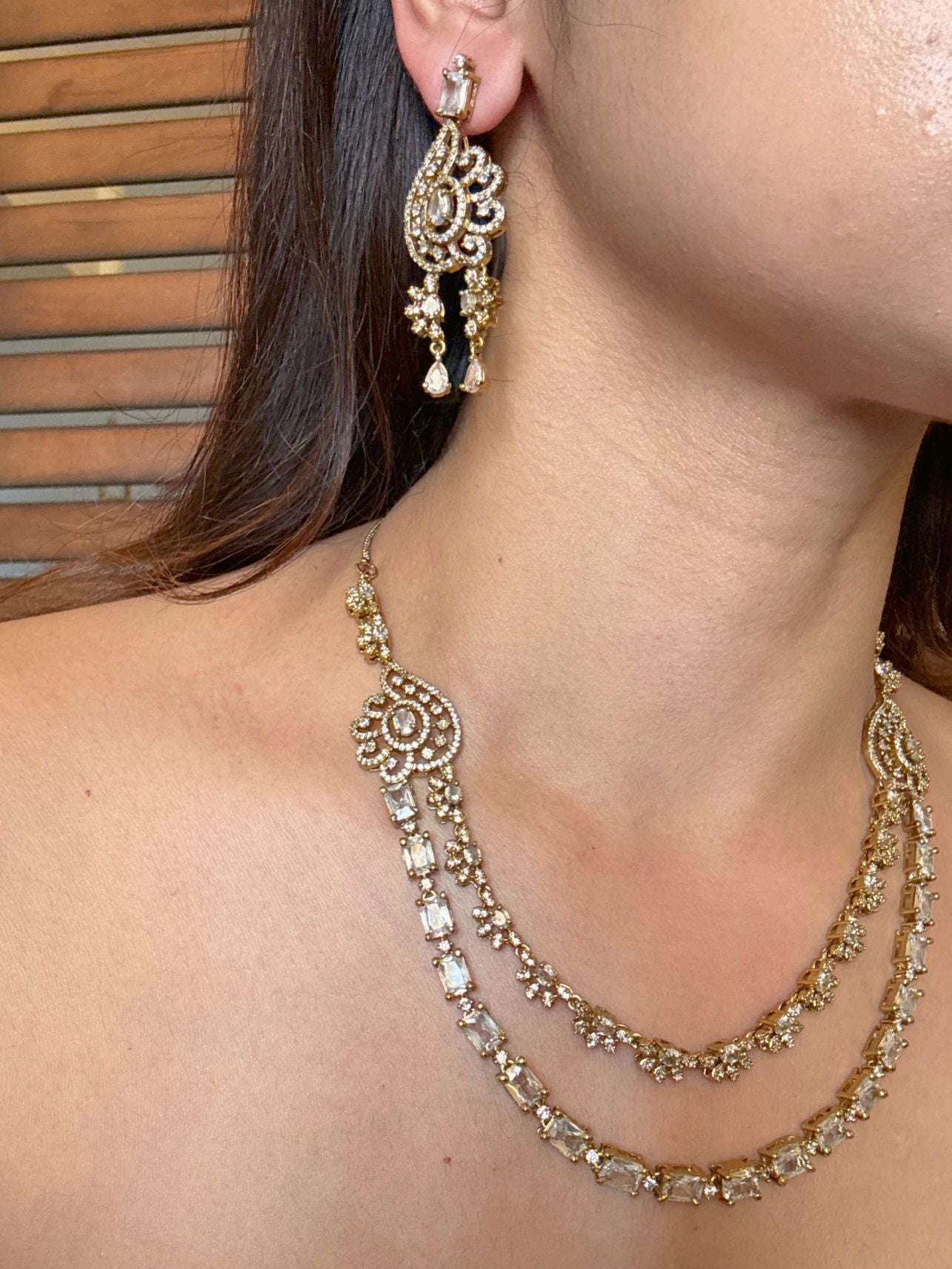 Buy Chandrika Double Layered AD Necklace In White online in India. Shop from an exclusive range of CZ jewellery, moissanite jewellery, AD necklace, Kundan necklace for weddings. -second