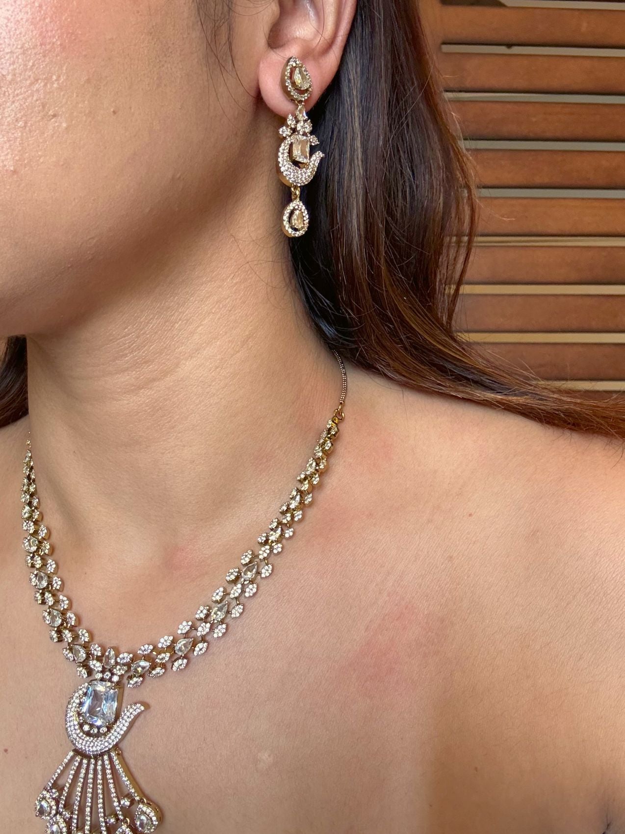 Buy Pranjali Elegant Long AD Necklace In White online in India. Shop from an exclusive range of CZ jewellery, moissanite jewellery, AD necklace, Kundan necklace for weddings. -second