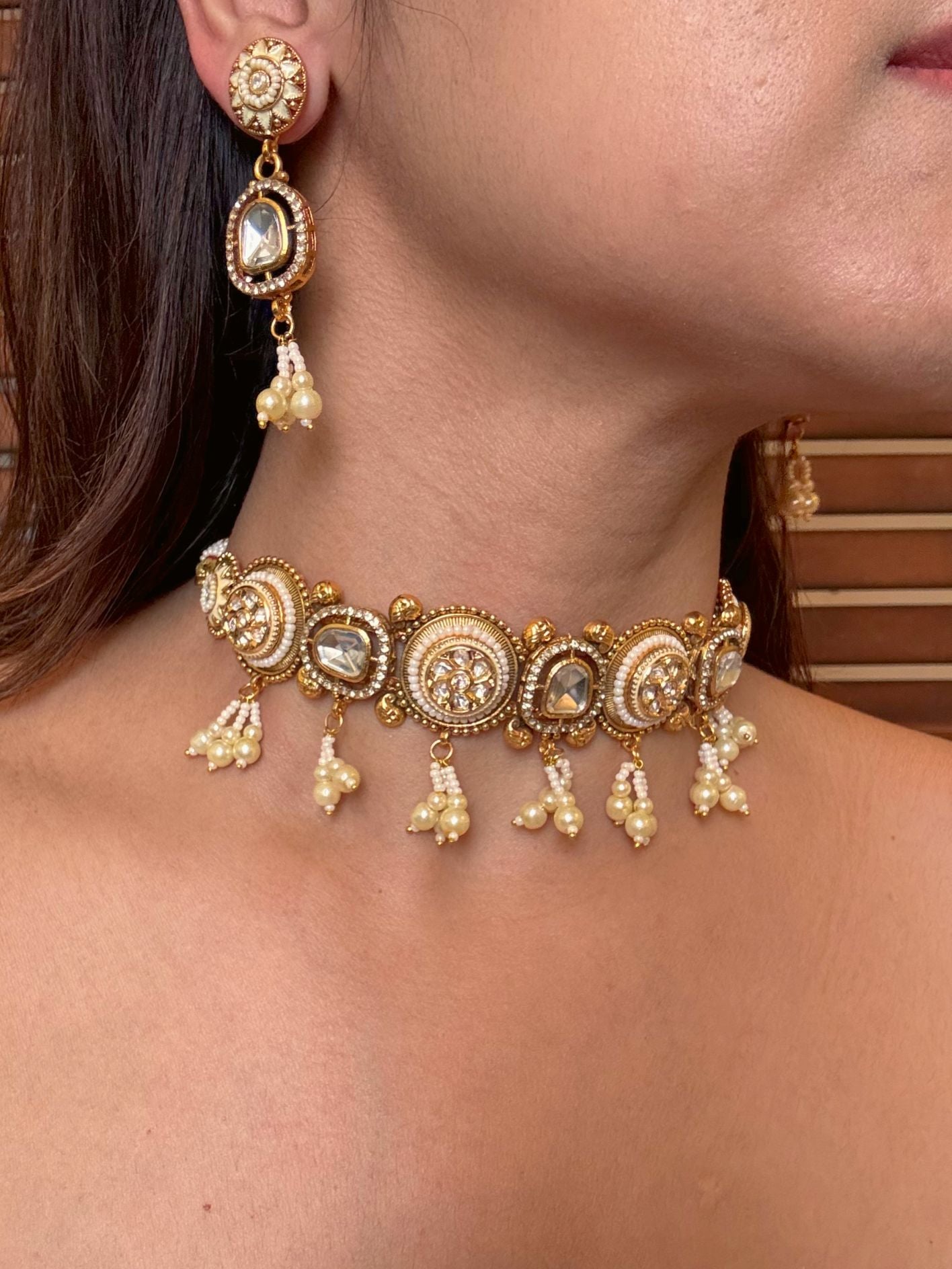 Buy Anaida Gold Plated Kundan & Pearl Choker online in India. Shop from an exclusive range of moissanite jewellery, AD necklace, Kundan necklace for weddings. -second