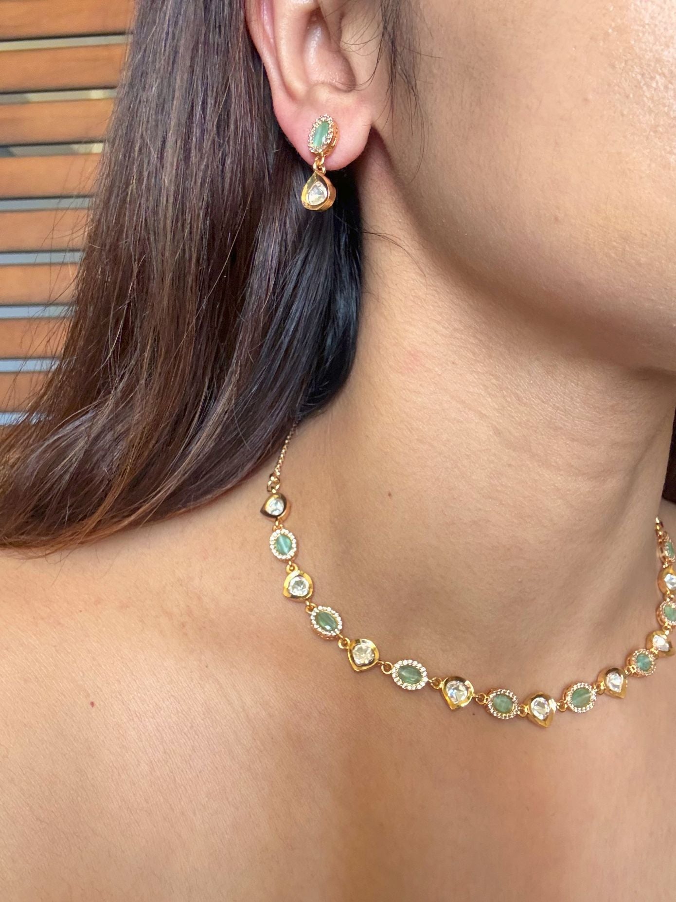 Buy Anvita Delicate Premium Moissanite Necklace online in India. Shop from an exclusive range of CZ jewellery, moissanite jewellery, AD necklace, Kundan necklace for weddings. -first