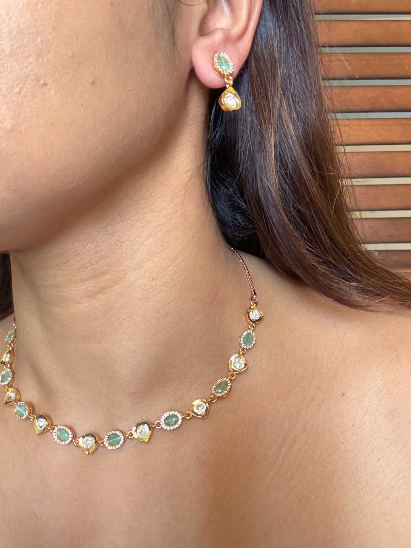 Buy Anvita Delicate Premium Moissanite Necklace online in India. Shop from an exclusive range of CZ jewellery, moissanite jewellery, AD necklace, Kundan necklace for weddings. -second