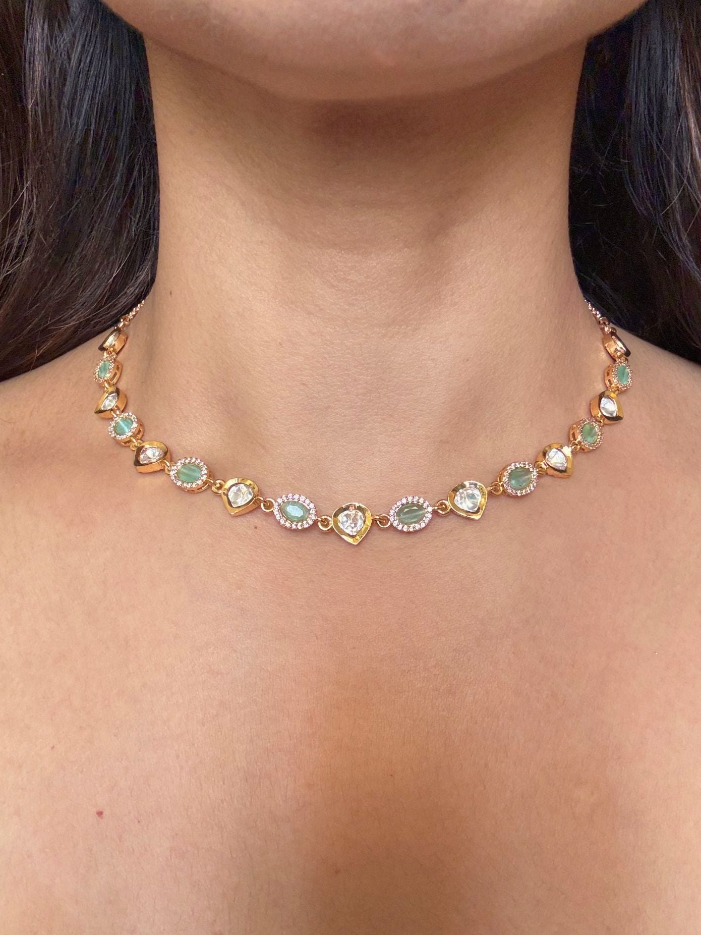 Buy Anvita Delicate Premium Moissanite Necklace online in India. Shop from an exclusive range of CZ jewellery, moissanite jewellery, AD necklace, Kundan necklace for weddings. -front