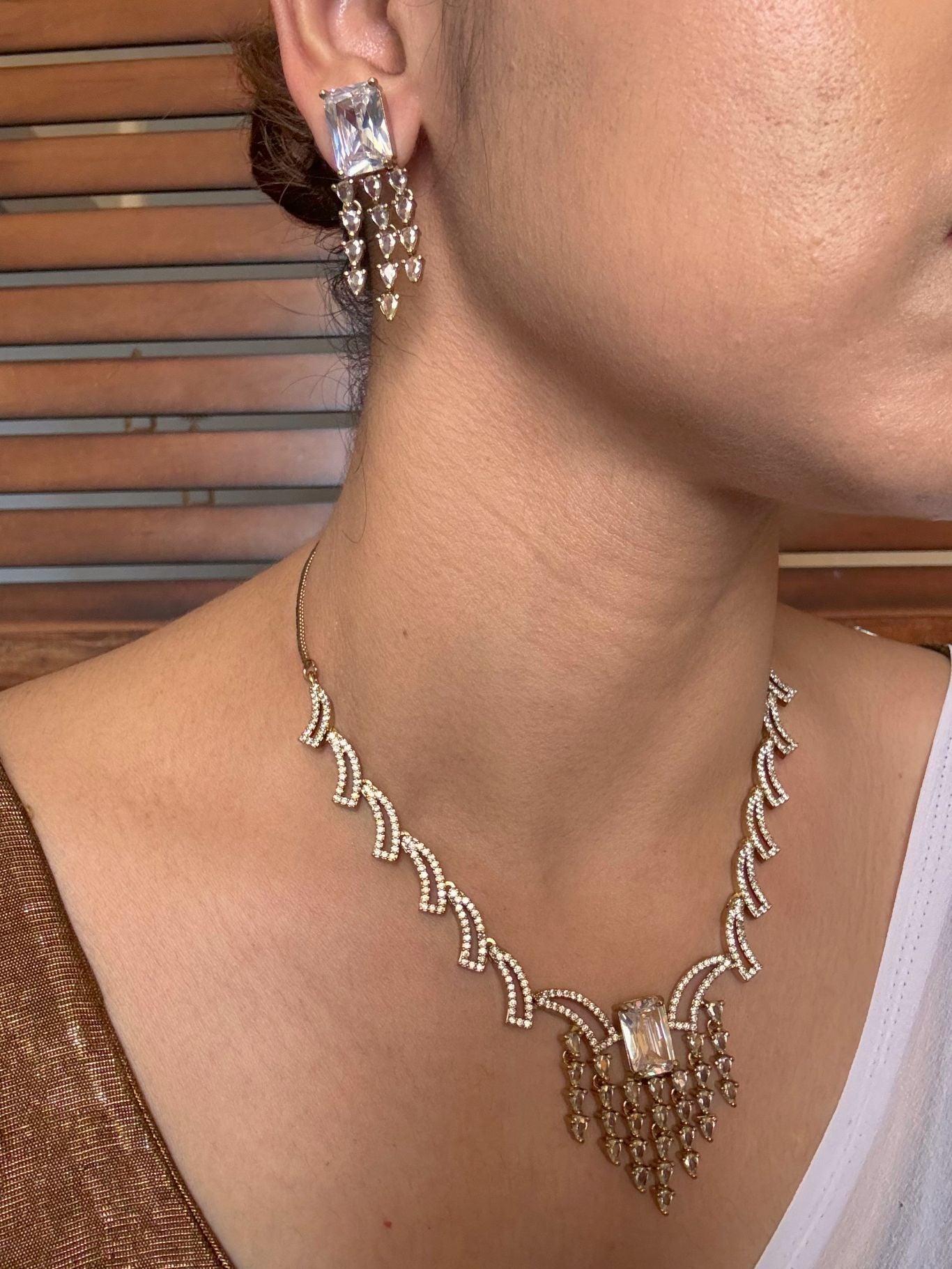 Buy Rukmini AD Necklace With White Stone Accent online in India. Shop from an exclusive range of jewellery, AD necklace, Kundan necklace for weddings. -second
