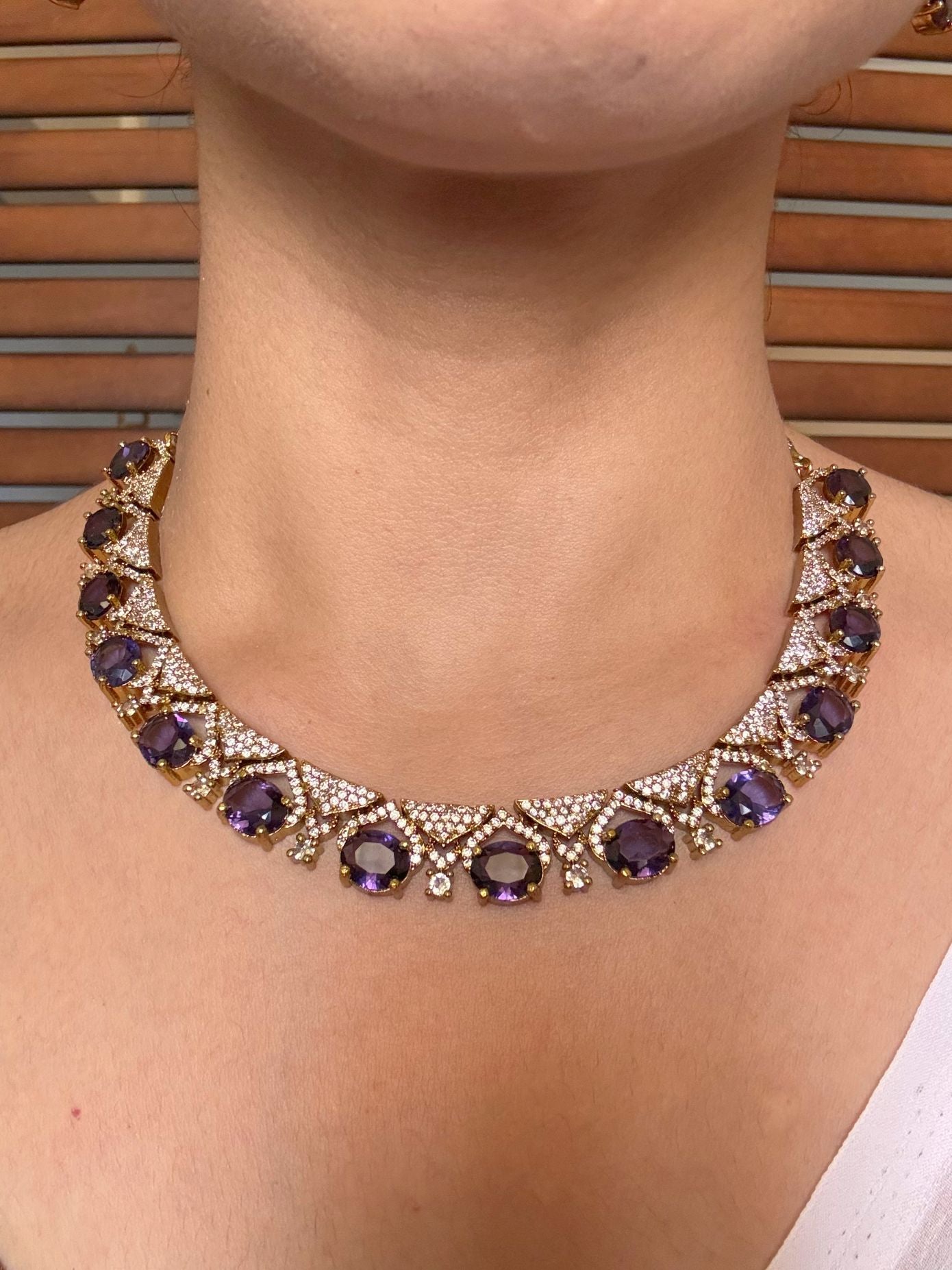 Buy Ruhani Violet AD Necklace With Maang Tikka online in India. Shop from an exclusive range of jewellery, AD necklace with tikka, Kundan necklace for weddings. -first
