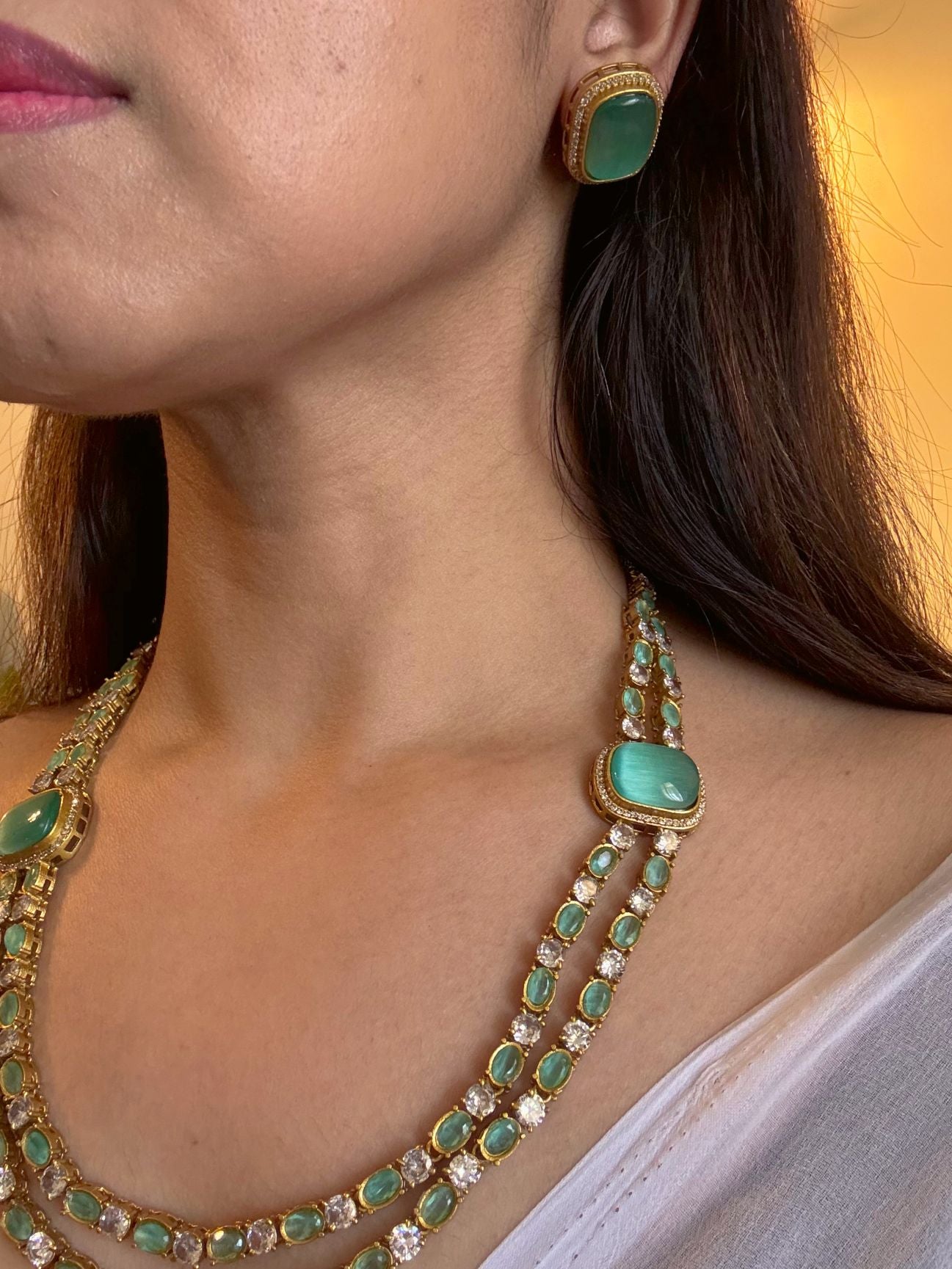 Buy Nayantara Mint Green Double Layered Necklace Set online in India. Shop from an exclusive range of jewellery, AD necklace, Kundan necklace for weddings. -second