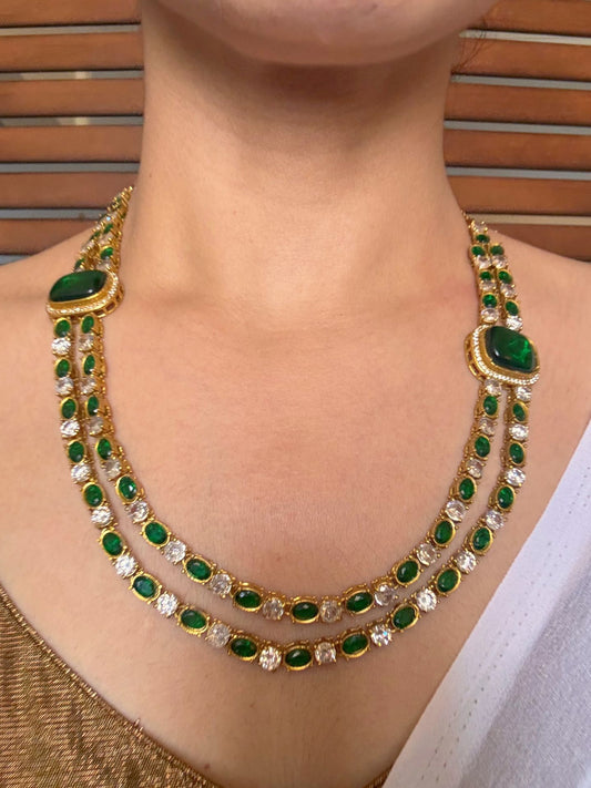 Buy Nayantara Emerald Green Double Layered Necklace Set online in India. Shop from an exclusive range of jewellery, AD necklace, Kundan necklace for weddings. -first