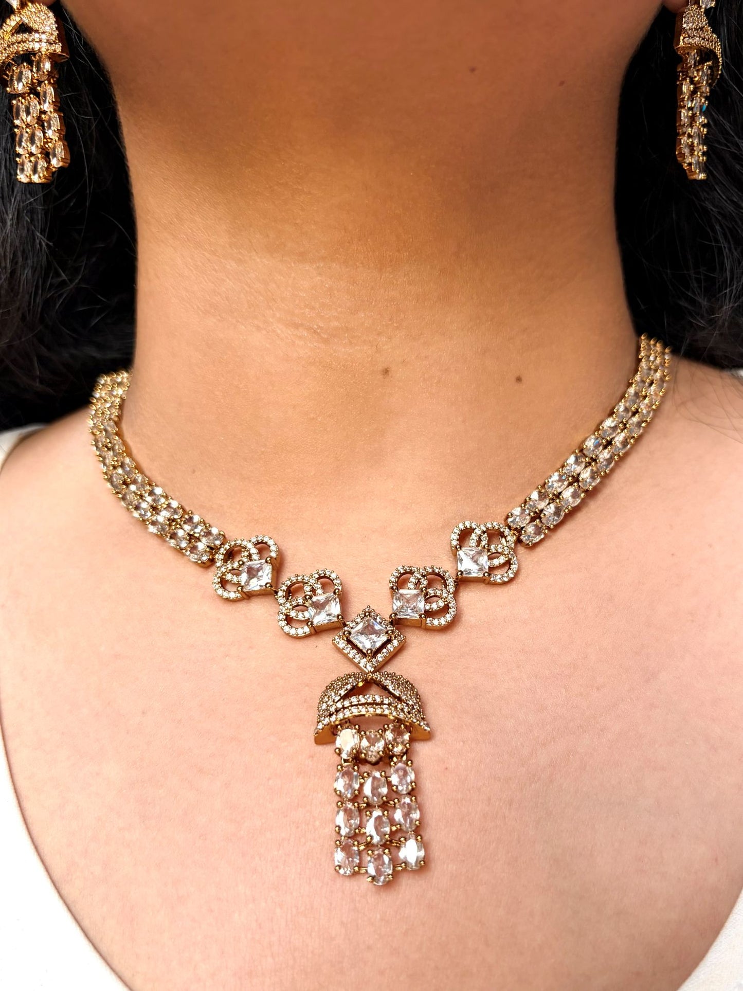 Buy Sheesh Mahal Antique Gold Jhumka Drop Statement Necklace Set online in India. Shop from an exclusive range of jewellery, AD necklace, Kundan necklace for weddings. -First