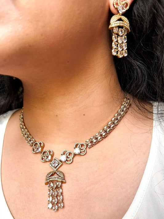 Buy Sheesh Mahal Antique Gold Jhumka Drop Statement Necklace Set online in India. Shop from an exclusive range of jewellery, AD necklace, Kundan necklace for weddings. -side