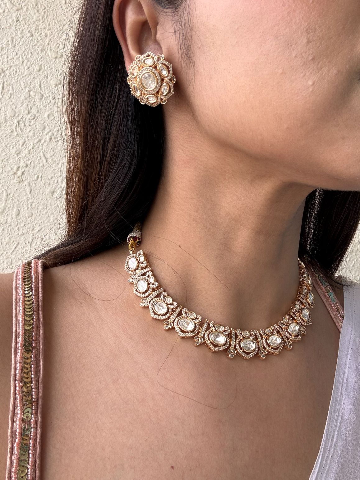 Buy Varnika Royal Kundan Wedding Set With Studs online in India. Shop from an exclusive range of jewellery, AD necklace, Kundan necklace for weddings. -side