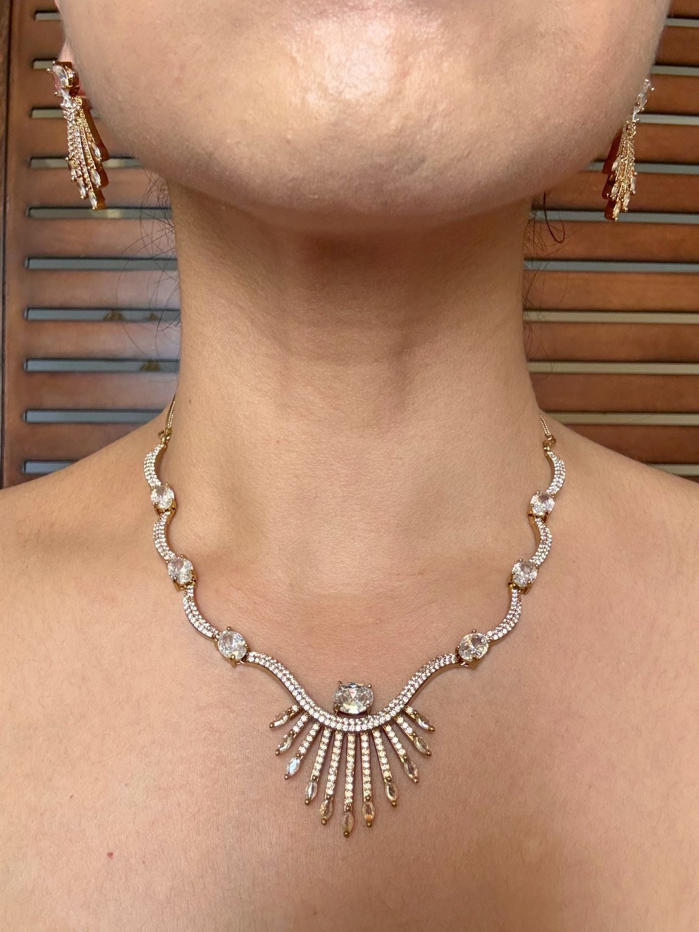 Buy Meher Starlight Pendant Style AD Necklace online in India. Shop from an exclusive range of jewellery, AD necklace, Kundan necklace for weddings. -front