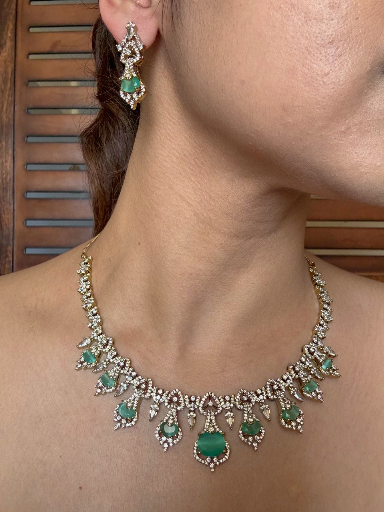 Buy Dewdrop Radiance AD Necklace In Mint Green online in India. Shop from an exclusive range of jewellery, AD necklace, Kundan necklace for weddings. -second
