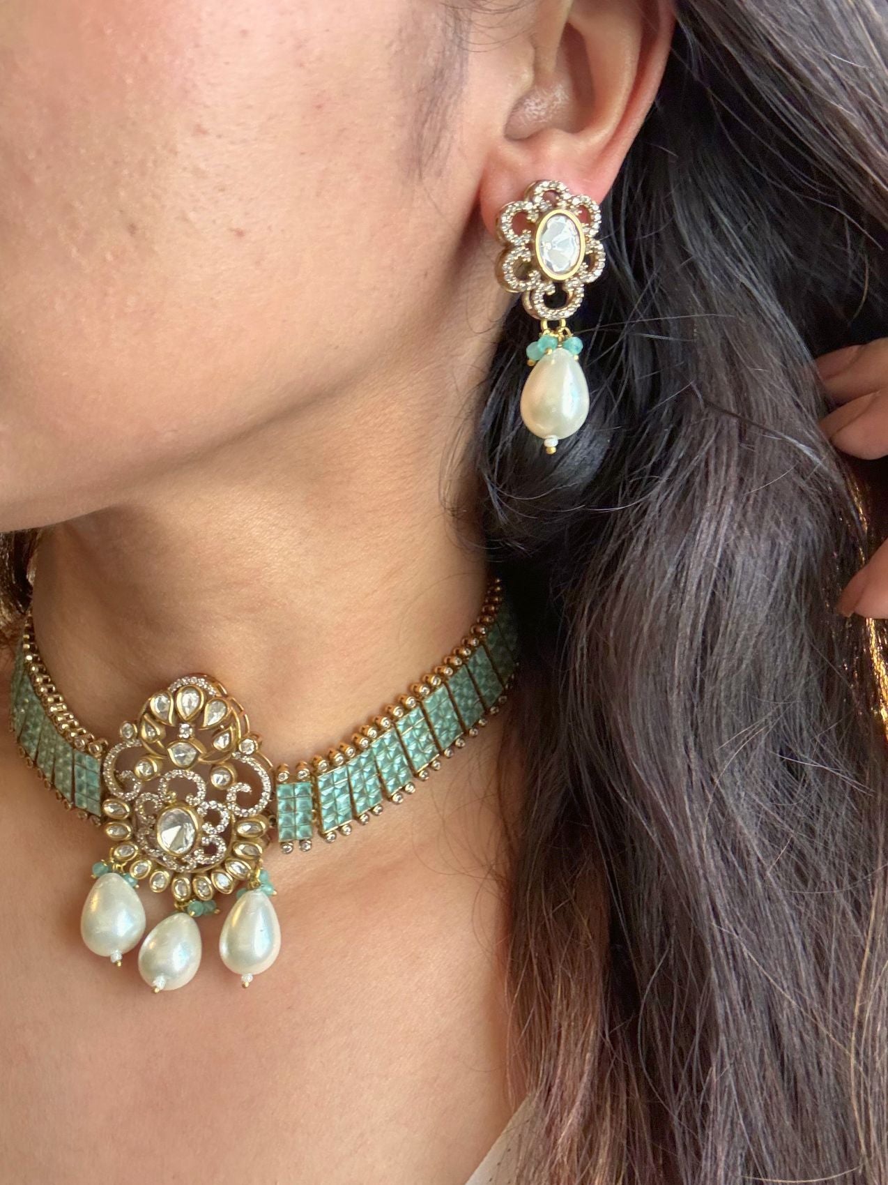 Buy Rajsi Doublet Stone Pearl Premium Kundan Choker Necklace Set online in India. Shop from an exclusive range of jewellery, AD necklace, Kundan necklace for weddings. -second