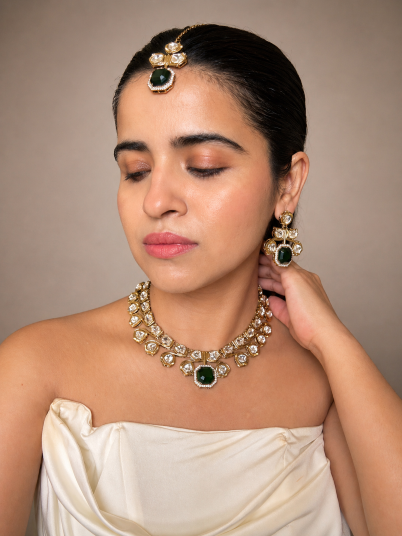 Buy Noorani Kundan Necklace With Maang Tikka In Green online in India. Shop from an exclusive range of jewellery, AD necklace, Kundan necklace for weddings. -first