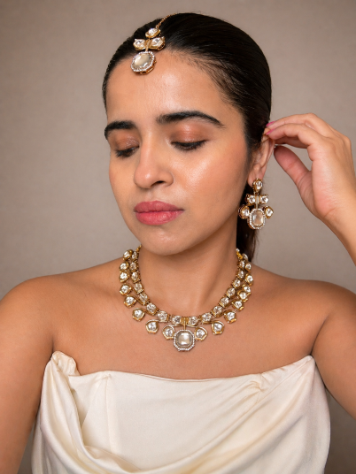 Buy Noorani Kundan Necklace With Maang Tikka In White online in India. Shop from an exclusive range of jewellery, AD necklace, Kundan necklace for weddings. -first