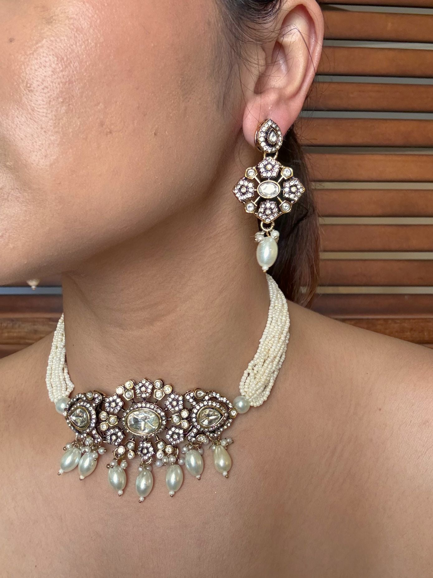 Buy Noor Jahan Kundan Pearl Tassel Drops Choker online in India. Shop from an exclusive range of jewellery, AD necklace, Kundan necklace for weddings. -second