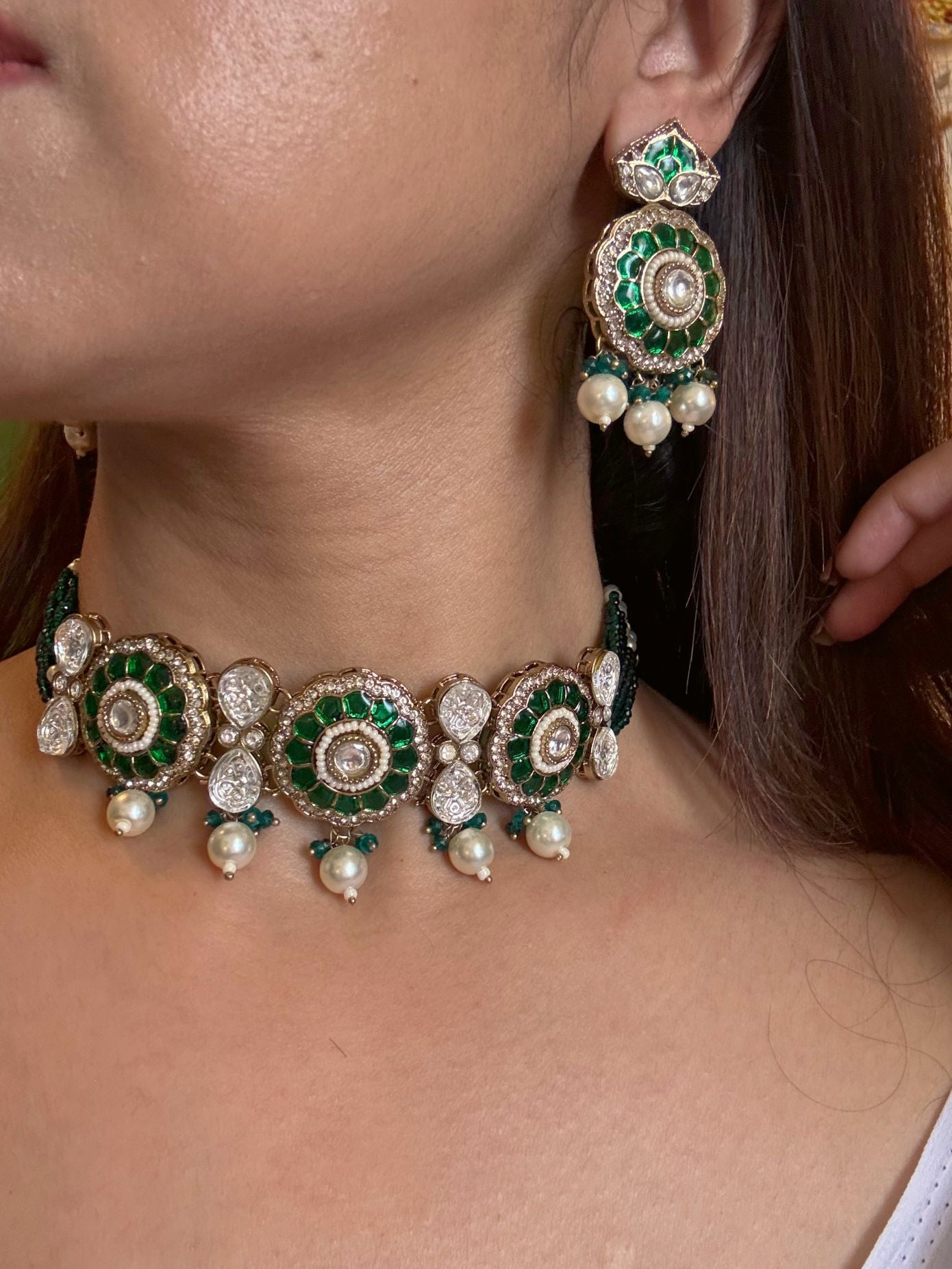 Buy Meenakari Pearl Royale Choker Set With Floral Earrings online in India. Shop from an exclusive range of jewellery, AD necklace, Kundan necklace for weddings. -second