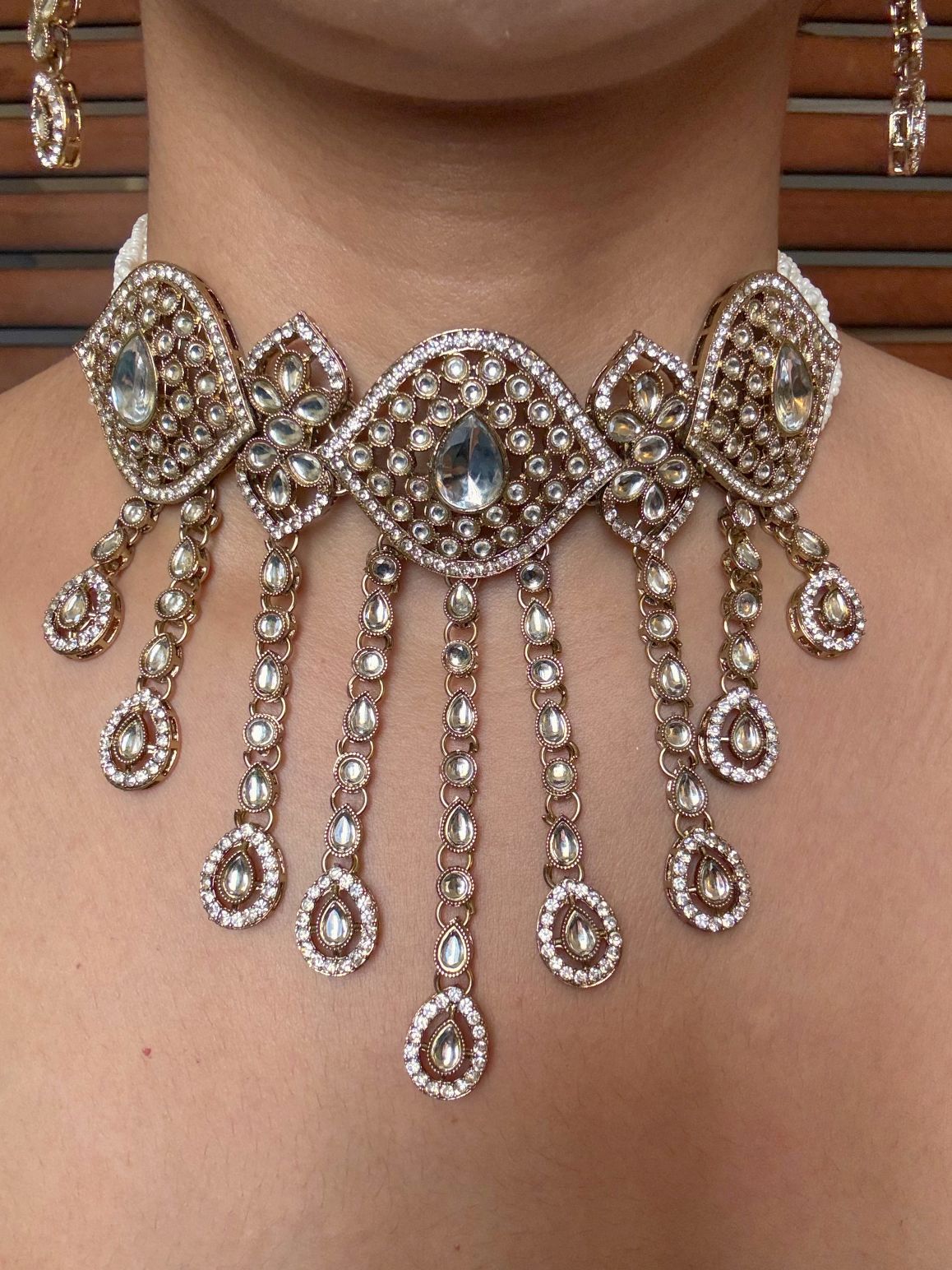 Buy Mehrunisa Kundan Choker Necklace With Big Earrings online in India. Shop from an exclusive range of jewellery, AD necklace, Kundan necklace for weddings. -full