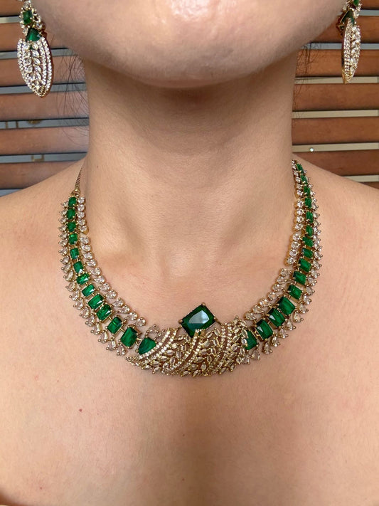 Buy Zarisha Royal AD Necklace and Earrings Set In Emerald Green online in India. Shop from an exclusive range of jewellery, AD necklace, Kundan necklace for weddings. -first