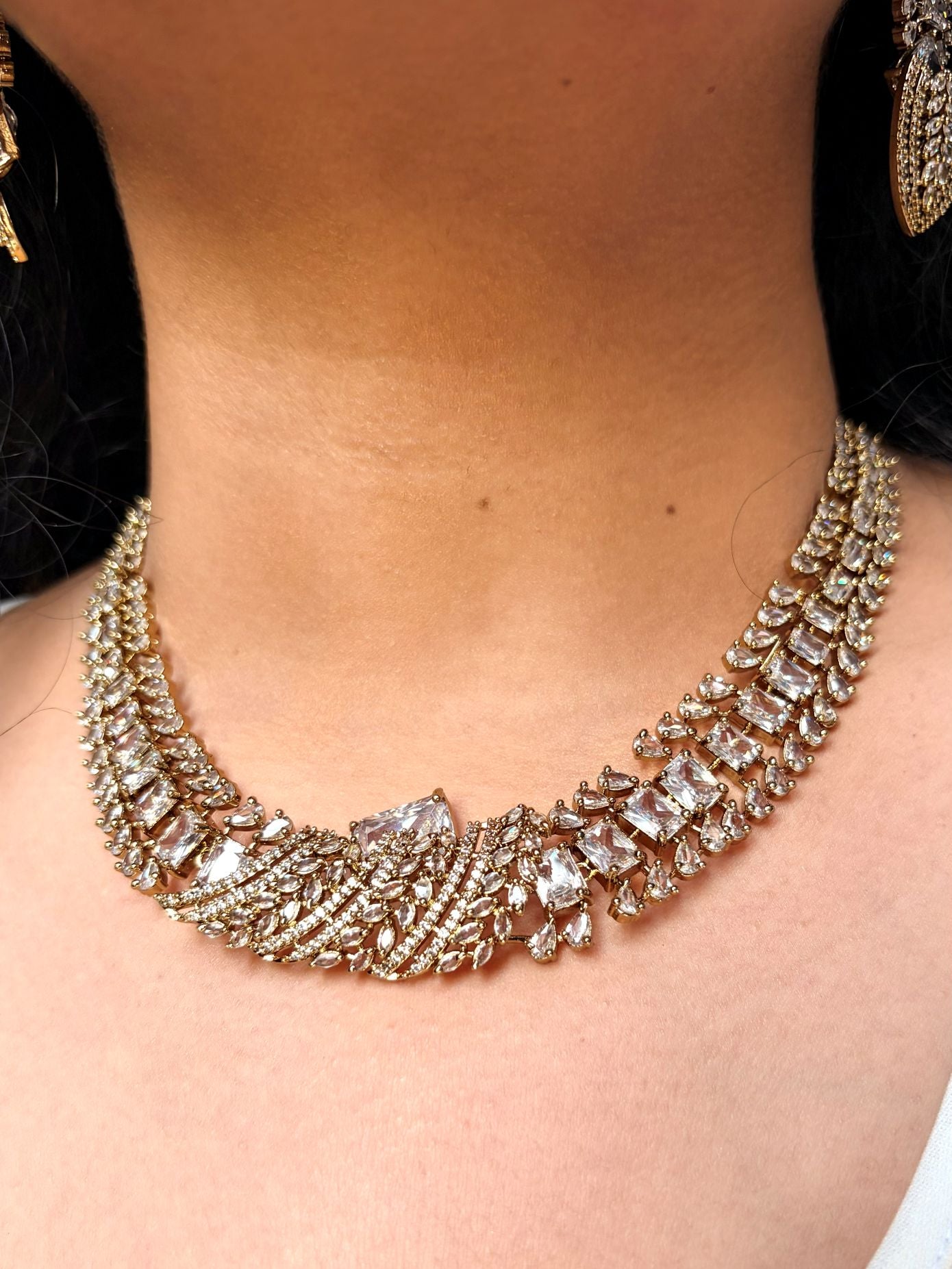 Buy Zarisha Royal AD Necklace and Earrings Set In White online in India. Shop from an exclusive range of jewellery, AD necklace, Kundan necklace for weddings. -first