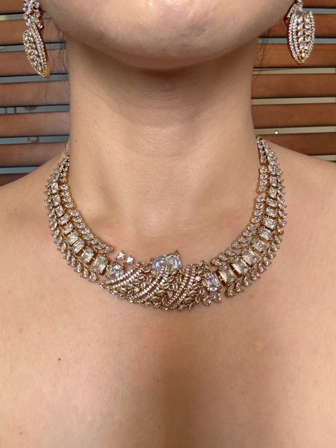 Buy Zarisha Royal AD Necklace and Earrings Set In White online in India. Shop from an exclusive range of jewellery, AD necklace, Kundan necklace for weddings. -first