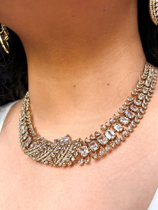 Buy Zarisha Royal AD Necklace and Earrings Set In White online in India. Shop from an exclusive range of jewellery, AD necklace, Kundan necklace for weddings. -second