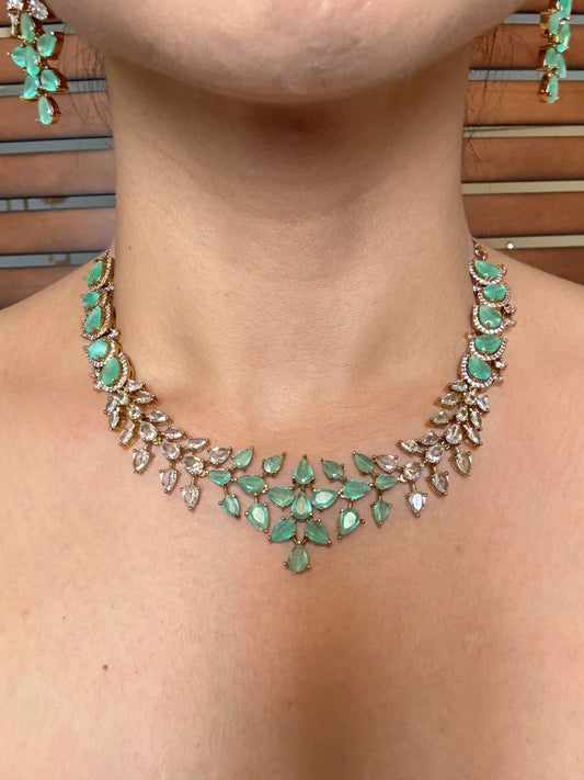 Buy Aadhira Shahi Sparkle Necklace Set In Mint Green online in India. Shop from an exclusive range of jewellery, AD necklace, Kundan necklace for weddings. -side