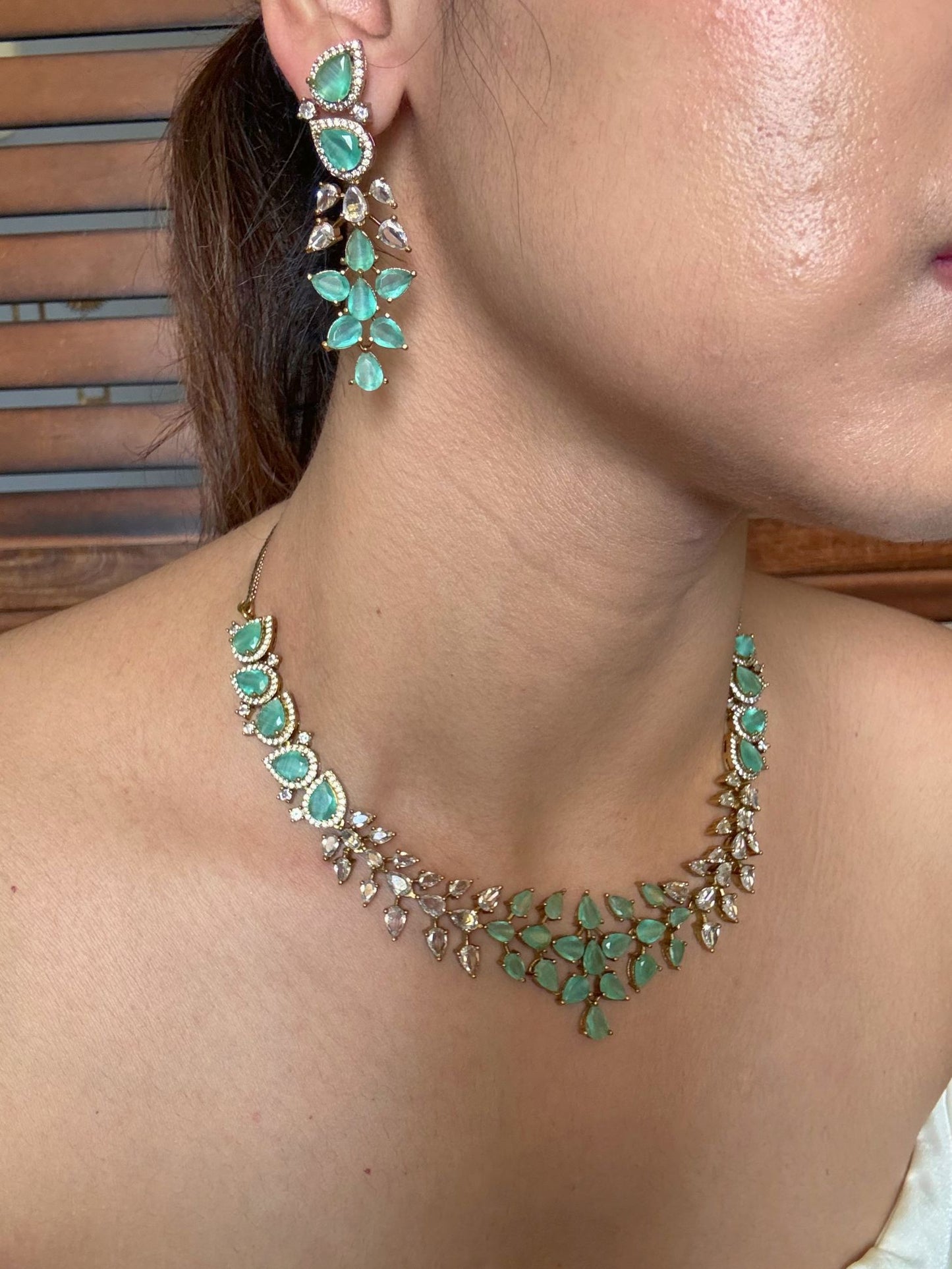 Buy Aadhira Shahi Sparkle Necklace Set In Mint Green online in India. Shop from an exclusive range of jewellery, AD necklace, Kundan necklace for weddings. -second