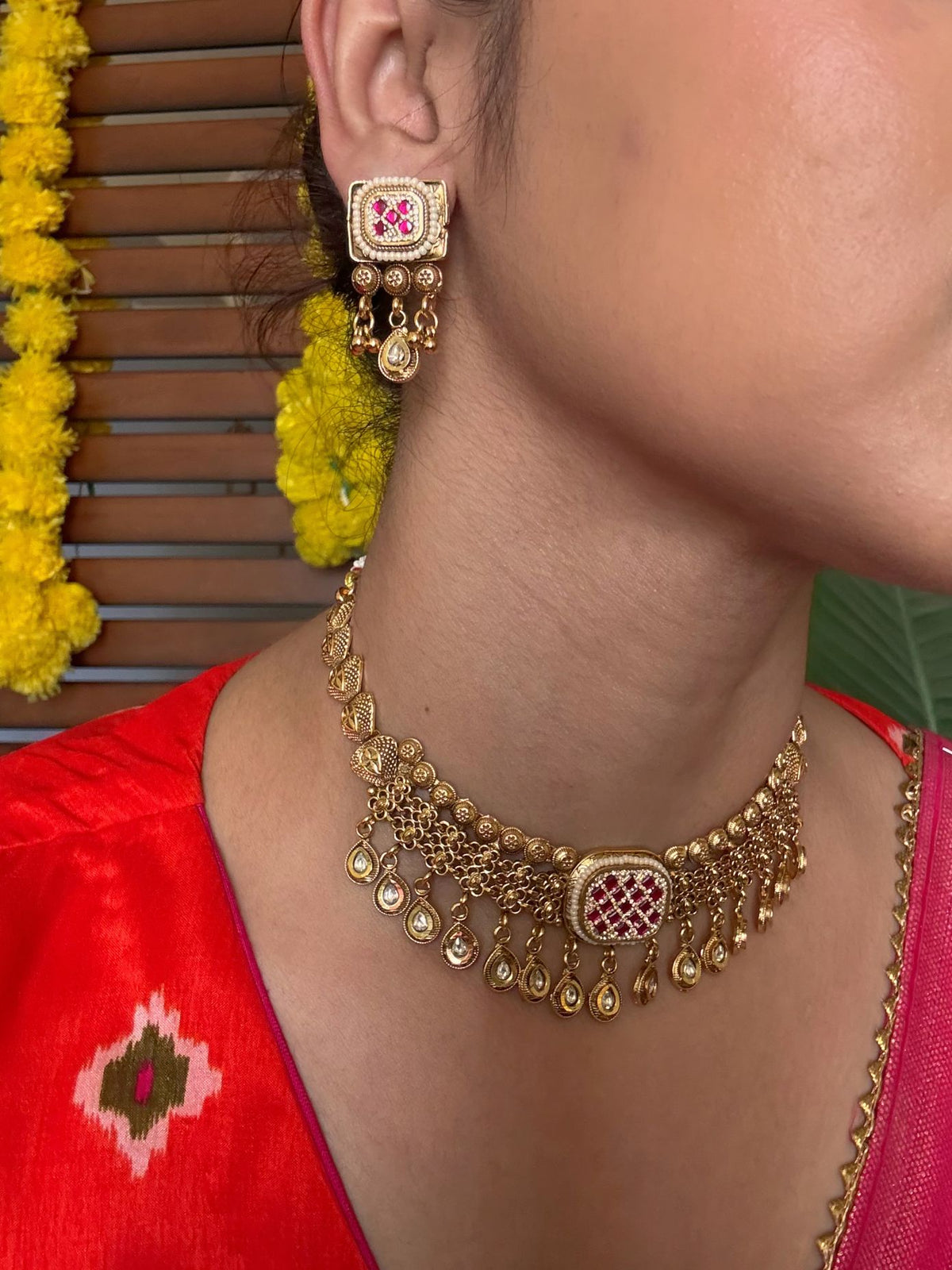 Buy Mrignaini Traditional Gold Necklace online in India. Shop from an exclusive range of jewellery, gold imitation necklace, brass necklace for weddings. -second