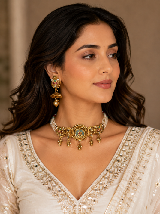 Buy Vibha Traditional Gold Plated Brass Beads Choker online in India. Shop from an exclusive range of jewellery, gold imitation necklace, brass necklace for weddings. -model