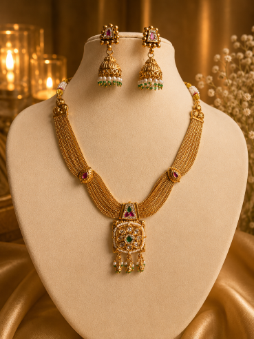 Buy Chandralekha Traditional Gold Chain Necklace Set online in India. Shop from an exclusive range of jewellery, gold imitation necklace, brass necklace for weddings. -first