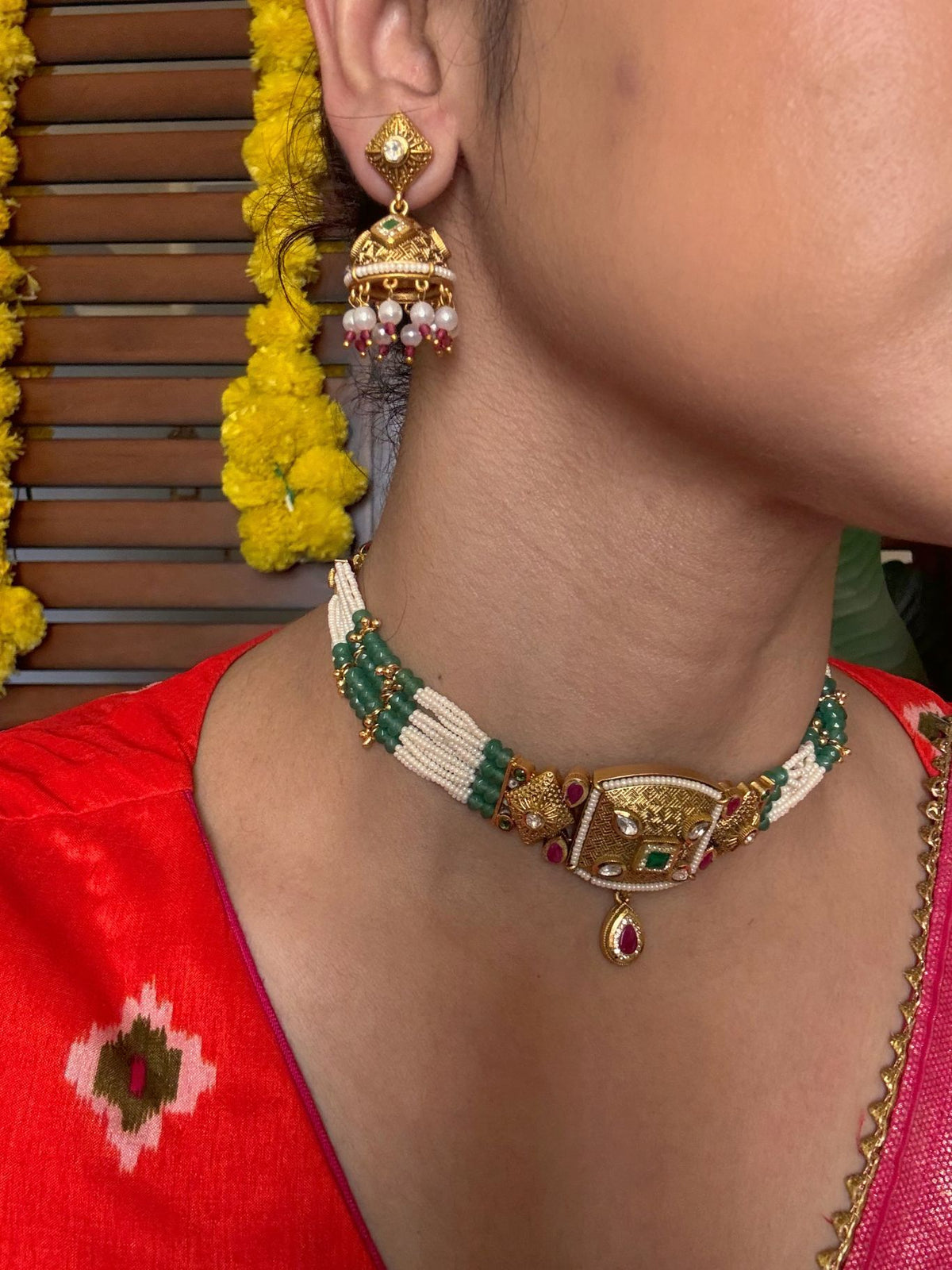 Buy Vasanti Antique Gold Brass Choker With Jhumka online in India. Shop from an exclusive range of jewellery, gold imitation necklace, brass necklace for weddings. -second 