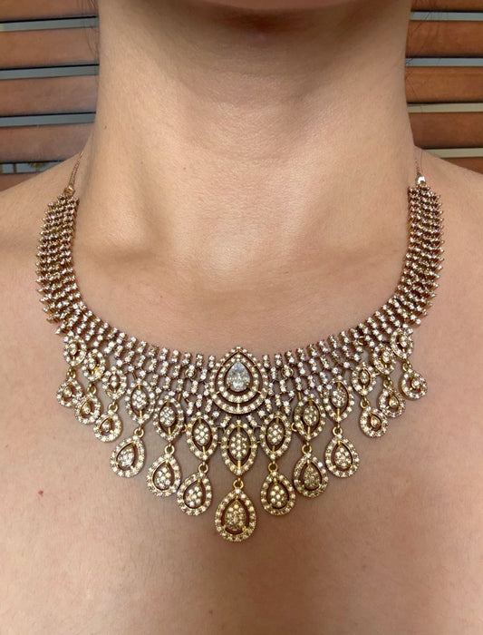 Buy Jharna antique AD necklace set online in India in white stone. Shop from an exclusive range of jewellery, AD necklace, Kundan necklace for weddings. -first