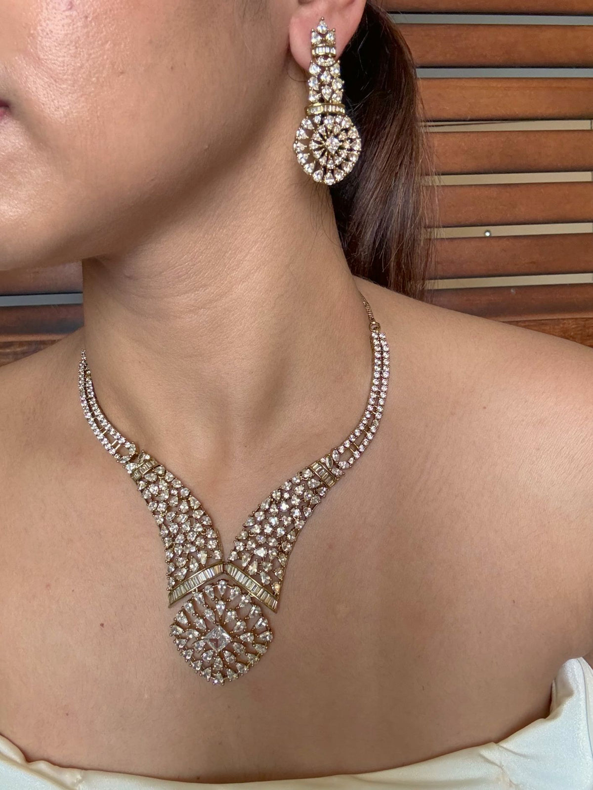 Buy Mrinalini Statement Diamond Look Alike AD Necklace online in India. Shop from an exclusive range of jewellery, AD necklace, Kundan necklace for weddings. -second