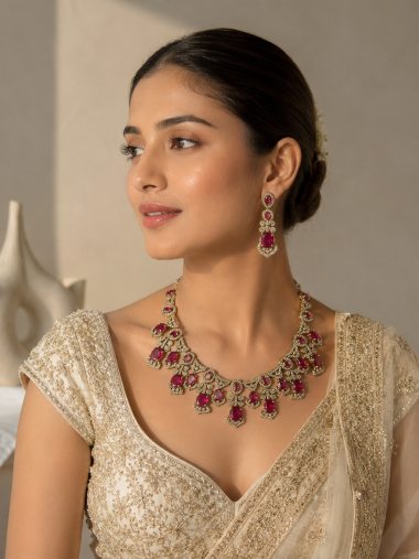Buy Avni Rose Red Luxe Wedding Necklace online in India. Shop from an exclusive range of jewellery, AD necklace, Kundan necklace for weddings. -front
