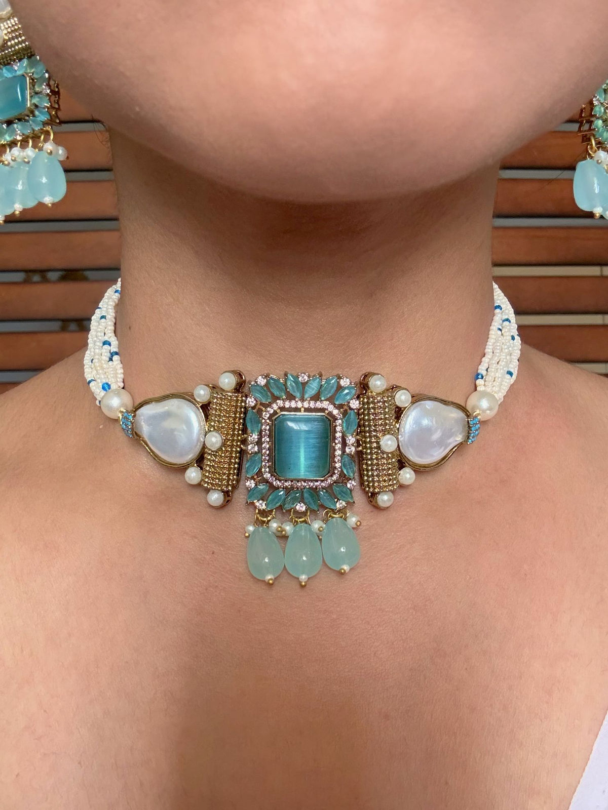 Buy Avya Statement Blue Stones Choker With Heavy Earrings online in India. Shop from an exclusive range of jewellery, AD necklace, Kundan necklace for weddings. -first