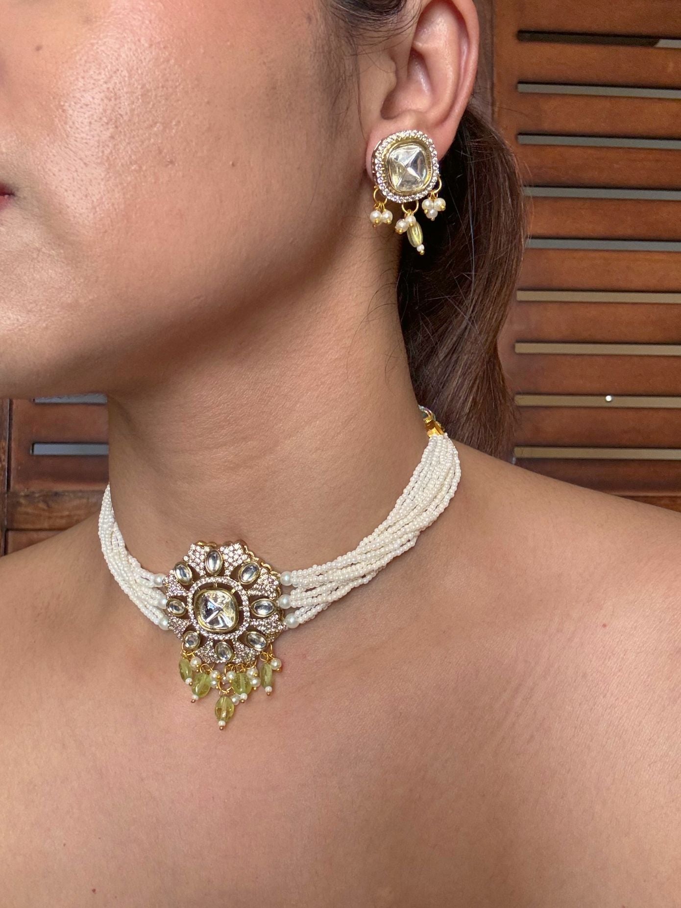 Buy Kaalki Statement Pearl Kundan Choker In Light Green online in India. Shop from an exclusive range of jewellery, AD necklace, Kundan necklace for weddings. -second