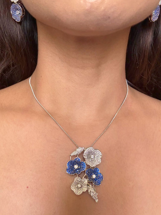 Shop  ILA Nano Setting Blue AD Pendant Set With Chain Online in India. Pendant sets in different stones like Kundan, Moissanite, CZ stones and AD stones. - First