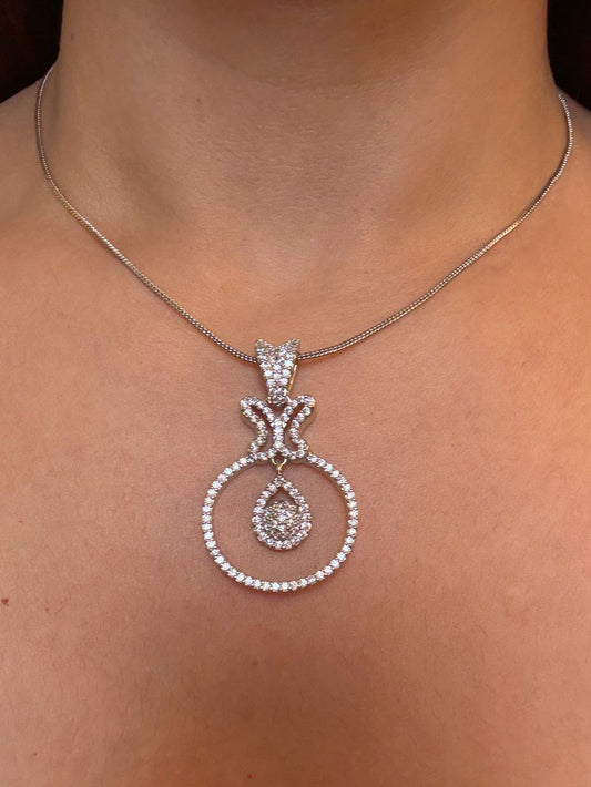 Shop Delicate Round AD Pendant Set With Chain Online in India. Pendant sets in different stones like Kundan, Moissanite, CZ stones and AD stones. -first