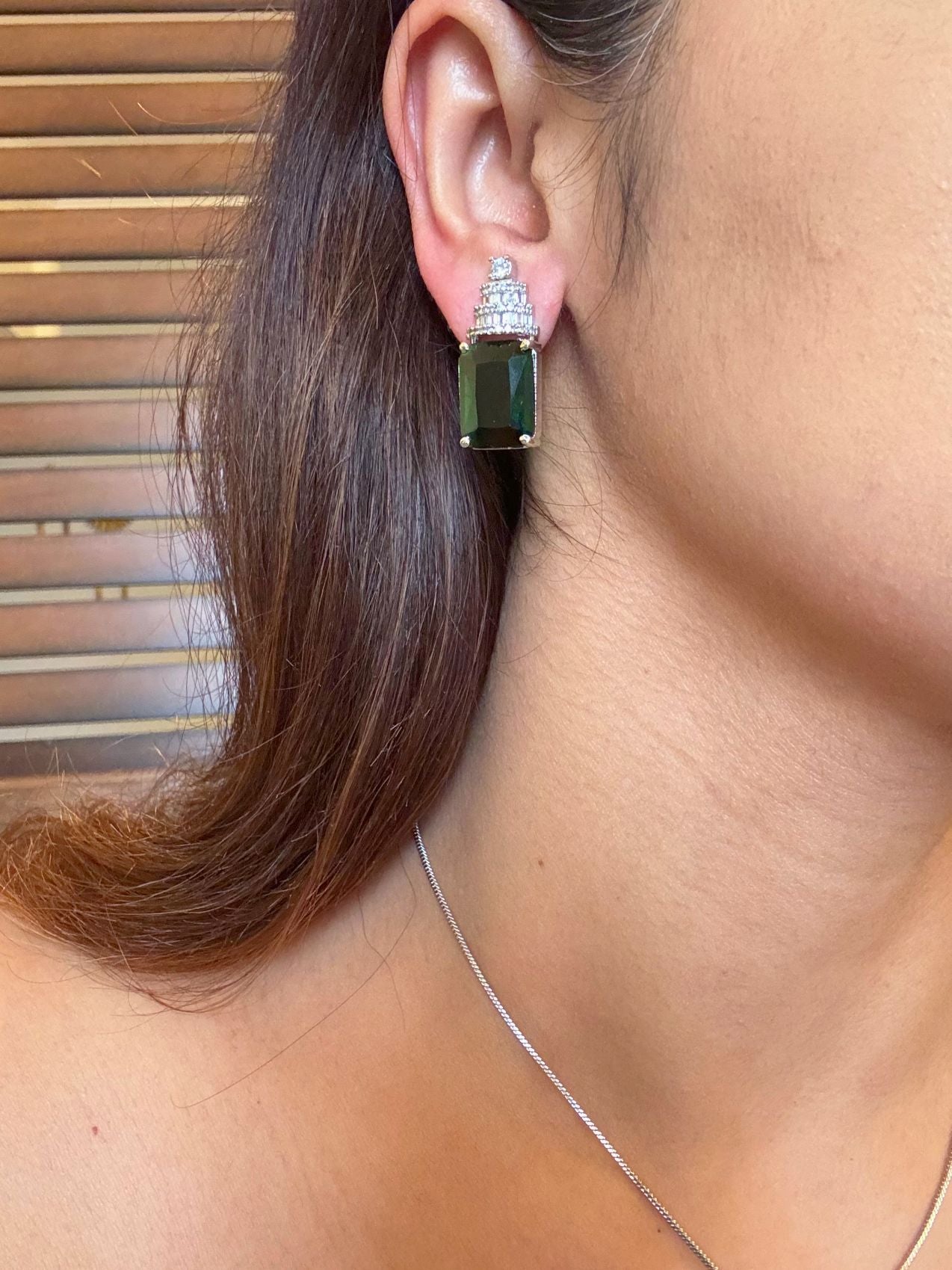 Shop Emerald Green Doublet Stone Pendant Set With Chain Online in India. Pendant sets in different stones like Kundan, Moissanite, CZ stones and AD stones. -second