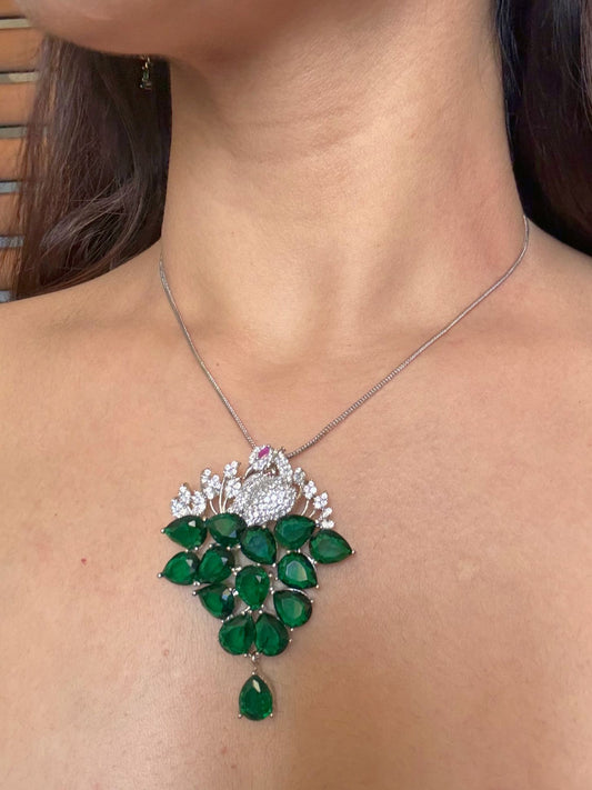 Shop Morni Pendant Set In Green Doublet & AD Stones Online in India. Pendant sets in different stones like Kundan, Moissanite, CZ stones and AD stones. -first