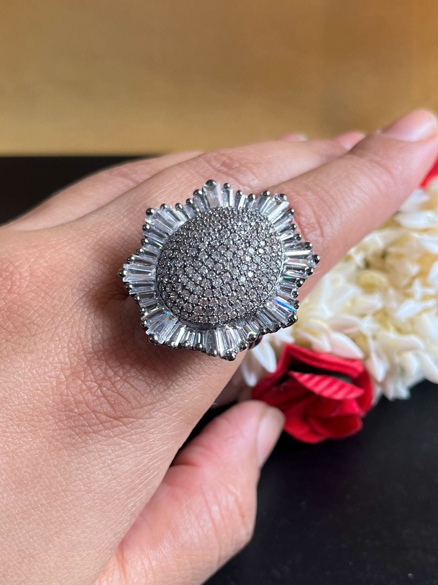Shop Nano Setting White Stone Cocktail AD Ring online in India. Shop from an exclusive range of zircon jewellery, AD bridal wedding jewellery, AD rings & AD earrings. 